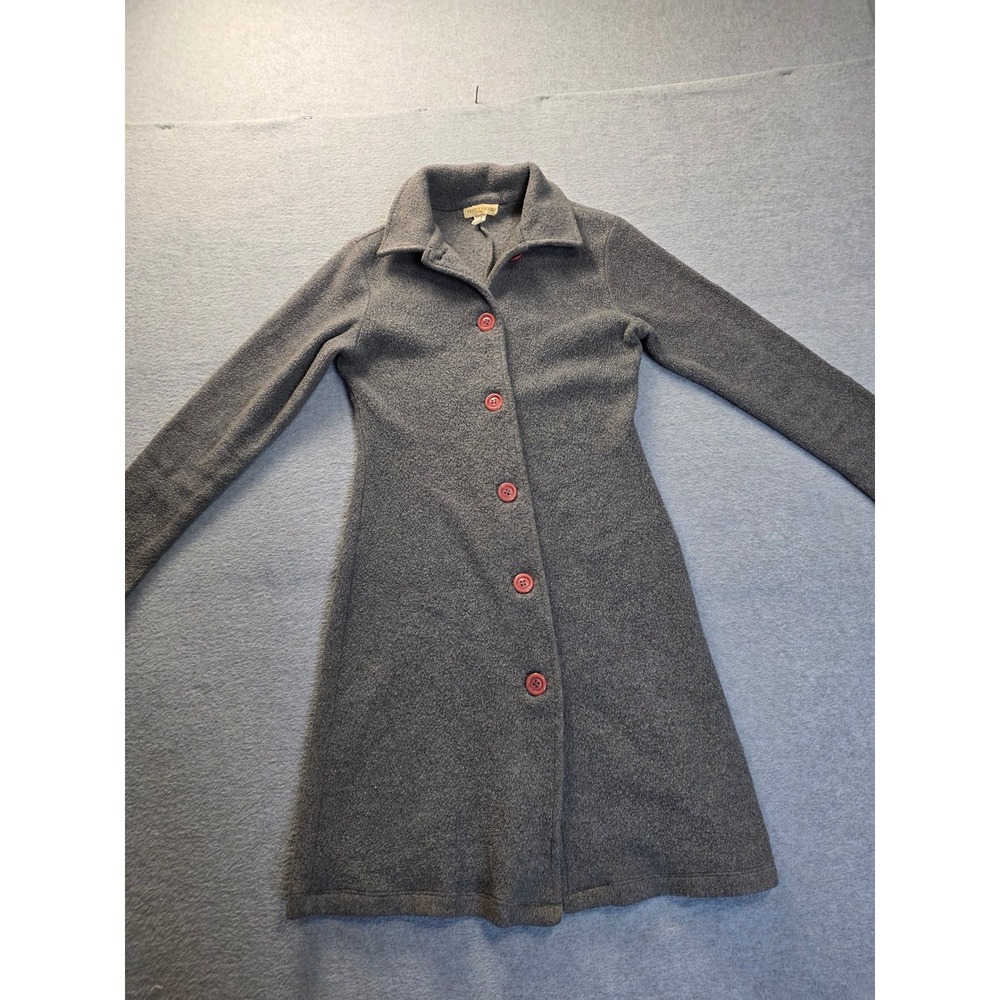 Pretty Good USA Gray Fleece Button Front Collared Dress Long Cardigan Small 8380